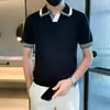 Polo de verano para hombre, estilo británico, informal, de negocios, tejido de punto, ajustado, transpirable, de manga corta.