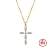 Collar con colgante de cruz de hip-hop de acero inoxidable 316 con circonita cúbica marquise brillante para mujer