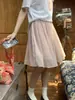 Falda midi plisada transparente adelgazante de cintura alta estilo coreano talla grande para mujeres de talla grande, nueva falda abullonada de verano