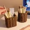 Tubo de Armazenamento para Pincéis de Maquiagem de Rattan de Imitação Retrô Porta-Canetas Caixa Organizadora Rack de Armazenamento para Lápis de Sobrancelha Cosméticos de Mesa