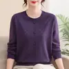 Suéter de tricô gola redonda para mulheres de meia-idade, top estiloso para mulheres de meia-idade e idosas, novo suéter de lã para primavera e outono para mulheres