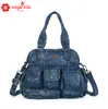 Bolsa de Mano Lavada Y2K Nueva para Mujer Bolso de Hombro Americano Desgastado Bolso Cruzado Versátil para Motocicleta