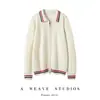 Cardigan Retro Color-Block com Gola Polo Estilo College Lã Cashmere Tricô Osmanthus Zíper Duplo Jaqueta de Tricô Vintage Outono Inverno