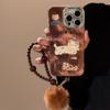 Funda linda de gato marrón con soporte para Apple 17 Pro Max, iPhone 16 con purpurina, 18 con cordón de felpa, 14 funda rígida