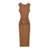 Vestido de Tricô sem Mangas com Cintura Torcida e Design que Abraça o Corpo, Cintura Marcada, Emagrecedor, Vestido Regata, Saia Longa, Algodão