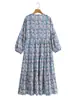 Vestido de verano para mujer estilo europeo y americano 2021, nuevo, con estampado floral de cuello en V, cintura alta 21005