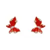 Brincos de Borboleta Vermelha com Cravação de Diamantes Doces Versáteis da Moda Francesa para Mulheres Temperamento de Nicho Design Simples Brincos Atacado