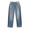 Atacado de Roupas Femininas Transfronteiriças Estilo Europeu e Americano Jeans de Cintura Média com Zíper Calças Largas Retas Soltas Novas Outono e Inverno 2025