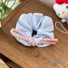 Scrunchie Branco de Renda Vazada Quadrado Estilo Francês para Cabelo, Prendedor Grande com Laço e Flor de Fita