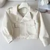 Chaqueta Corta de Cuero PU Estilo Socialité Temperamental para Niñas Producto Nuevo Primavera/Otoño 2026 Estilo Motociclista Top Irregular de Color Sólido