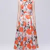 Ropa de mujer transfronteriza: Vestido sin mangas de alta gama estilo francés con estampado, corte tridimensional de comercio exterior, ceñidor de cintura, vestido línea A para mujer