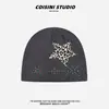 Gorro de Punto Estampado de Leopardo Estilo Coreano Estrella de Cinco Puntas para Mujer Invierno Cálido Streetwear Diario de Gama Alta Estilo Chica Picante Gorro de Lana