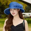 Novo Chapéu de Sol de Organza Estilo Hepburn para Mulheres, Circunferência da Cabeça Grande, Plissado, Elegante, Emagrecimento Facial, Chapéu de Mãe, Chapéu de Pescador Floral