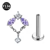 Brinco superior de titânio F136 com corrente de opala e zircônia, piercing labial com rosca interna, piercing de cartilagem da orelha, joia para piercing de orelha