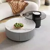 Mesa de Centro para TV Minimalista Moderna Combinação Mesa de Centro Estilo Cream de Luxo Leve Mesa de Centro Redonda Grande e Pequena em Rocha Temperada Mesa Lateral de Vidro Temperado