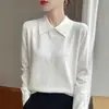 Camiseta básica de punto con cuello polo para otoño e invierno para mujer, suéter pullover casual holgado de manga larga con un diseño elegante
