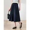 Falda vintage azul marino talla grande para mujer, otoño, cintura alta, adelgazante, casual, resistente a las arrugas, línea A, ropa de trabajo, falda de paraguas