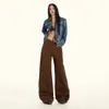 Pantalones Vaqueros Rectos Sueltos Adelgazantes de Pierna Ancha para Mujer, Gruesos, Forrados de Polar, Populares, Estilo Melange, Cálidos para Otoño e Invierno, Estilo Americano