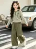 Conjunto de Punto con Capucha para Niñas para Primavera y Otoño con Pantalones de Pierna Ancha, Conjunto de Dos Piezas Estilo Coreano Moda Casual para Niñas Mayores, Ropa de Otoño de Moda