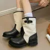 Botas retrô com salto empilhado, sapatos de cowboy western, novo modelo 2026, salto grosso, sola grossa, botas de equitação, botinhas estilo britânico