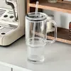 Copo de vidro de grande capacidade, caneca gigante com alça, tampa e canudo para uso no escritório, copo de café e água para meninas