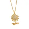 Collar de Acero Titanio para Mujer, Chapado en Oro Real con Cobre, Colgante de Girasol de Zircón, Diseño Nicho, Venta al por Mayor de Accesorios de Alta Gama