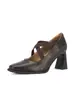 Zapatos Mary Jane Cuadrados Retro Estilo Francés con Correas Elásticas Cruzadas, Tacones Gruesos, Tacones de Cuña Rojos Bajos, Zapatos de Cuero Adelgazantes, Tacones Altos