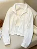 Chaqueta corta blanca popular transfronteriza para mujer, protección solar, ligera, transpirable, con cremallera, estilo casual, corte holgado
