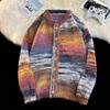 Suéter Cárdigan de Botones Retro Hip-Hop Americano de Color Contrastante para Hombre Otoño e Invierno Nuevo Estilo Perezoso Holgado Versátil Tendencia en Tejidos