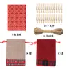 Conjunto de Sacolas de Presente de Linho para o Natal Calendário Contagem Regressiva Bolsa Pendurada Conjunto de Bolsos com Cordão de Linho para o Natal Atacado