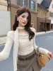 Conjunto de cárdigan de punto + top sin mangas estilo coreano, nuevo para otoño 2026, para mujer (con bufanda de seda) K89166