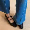 Versão em pele de ovelha~Sapatos femininos elegantes de salto grosso e bico quadrado, sapatos de trabalho retrô em couro genuíno, sapatos Mary Jane bonitos e versáteis estilo francês
