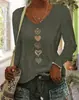 2026 Nueva Camiseta de Manga Larga con Cuello en V Estampado 3D de Gato Estilo Europeo y Americano para Mujer, Top Casual de Moda para Primavera y Otoño