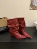 Primer Encuentro Ji Retro Botas de Caña Ancha Adelgazantes Arrugadas Apiladas para Mujer 2026 Nuevo Punta Puntiaguda Tacón de Cuña Temperamento Arrugadas de Media Caña