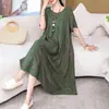 Camisola de Algodão e Seda para Mãe, Tamanho Grande, Caimento Solto, Vestido de Viscose para Meia-Idade e Idosos, Manga Curta com Bolsos, Roupa de Casa