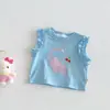 Chaleco Súper Lindo de Dibujos Animados para Niñas 2026 Nuevo Verano Bebé Camiseta Linda con Estampado de Gato Conjunto de Verano Estilo Coreano para Niños