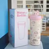 Nuevo Estilo de Sanación Gatito Taza Térmica Linda Tapa de Cabeza de Gato 3D con Correa para Colgar Taza de Agua Fría Aislada al Vacío Taza de Celebridad de Internet