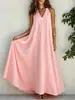 Sitio independiente de TikTok talla grande verano transfronterizo color liso vestido largo para mujer, cuello en V, drapeado, dobladillo ancho, vestido de playa para vacaciones