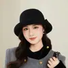 Nuevo sombrero de otoño e invierno estilo coreano con lazo, elegante sombrero tipo cubo de fieltro de lana estilo británico para mujeres de mediana edad y mayores
