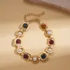 Colar Geométrico Colorido Estilo Medieval com Pérolas Artificiais Europeu e Americano Retro Vintage Elegante Estilo Palaciano Colar de Alta Qualidade para Mulheres