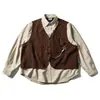 Ru y Meng Conjunto Retro Japonés Falso Dos Piezas Capas Chaleco Ropa de Trabajo Camisa Hombres Otoño Holgado Casual Versátil Abrigo