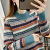 Estilo Étnico Retro Cuello Alto Rayado Grueso Color Contrastante Ropa de Punto Básica Otoño e Invierno 2023 Ropa de Punto Cómoda