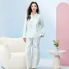 Pijama de Algodão Lyocell Tencel Classe A para Mulheres Primavera e Verão Manga Longa Roupa de Casa Conjunto Casual para Casa Feminino