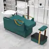 Cama de champú semirreclinable estilo lujo para salones de peluquería, lavabo cerámico integrado con reposapiés, cama de champú tipo sofá con cojín suave