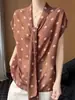 2026 Primavera e Verão Novo Estilo Georgette Decote V Manga Curta Fita Estampa de Bolinhas Dupla Face Caimento Solto Camisa Base Top