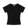 UNBDNS estilo americano simples raglan manga curta camiseta feminina primavera e verão slim slim decote em V doce e picante top base camisa