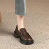 Mocasines de Cuero Suave con Suela Gruesa para Mujer, Invierno 2025, Forrados de Felpa, Aumentadores de Altura, Tacón Grueso, Zapatos Pequeños de Cuero Estilo Británico Negro, Zapatos para Mujer de Huizhou