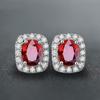 Moda Europeia e Americana Elegante Forma de Ovo Oval Cor de Coríndon Vermelho Joia Cobre Banhado Platina Brincos Brincos Femininos Joias Lote