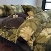 Juego de Ropa de Cama de Cuatro Piezas de Peluche de Piel de Conejo con Estampado de Leopardo Maillard Cubre Duvet de Felpa de Coral de Leche Grueso para Invierno Sábana Cálida Ropa de Cama