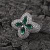 Europa e Estados Unidos anel de zircônia em formato de trevo de quatro folhas transfronteiriço senso de alta qualidade nicho cheio de flor de diamante anel de joia de diamante verde atacado